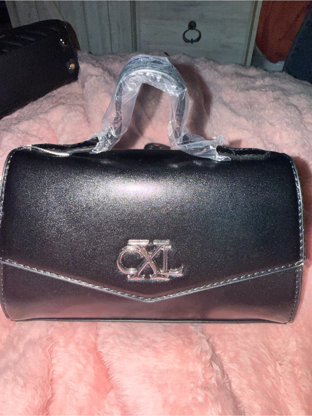 Black Women's Handbag with Silver Logo